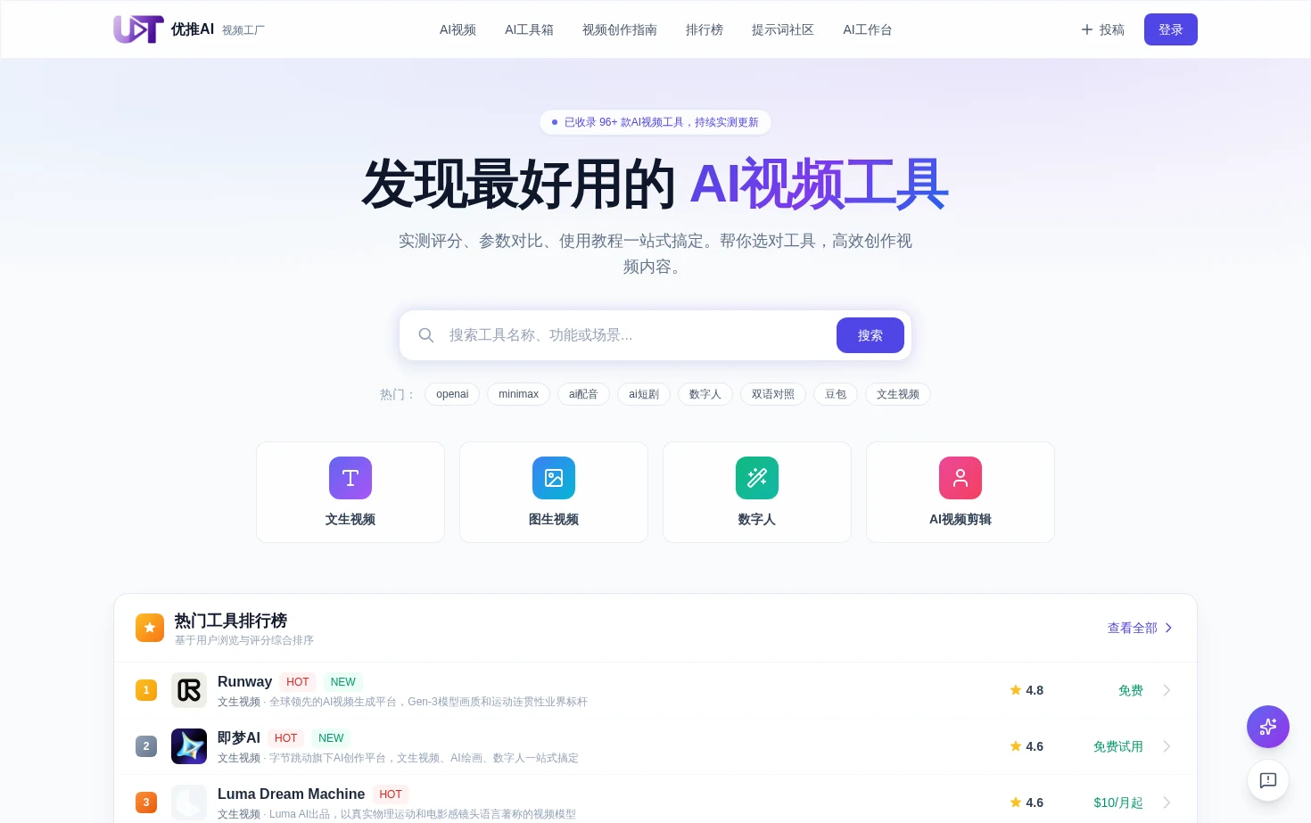 优推AI·视频工厂 页面快照